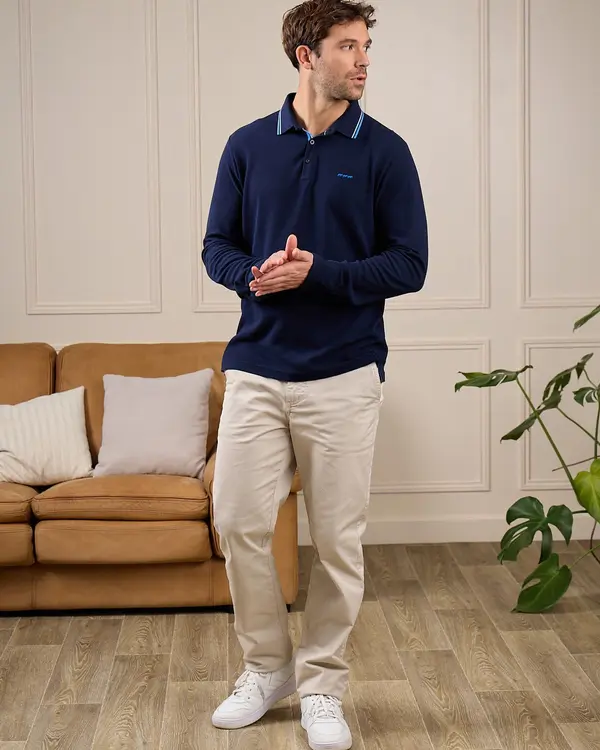 Polo manches longues George bleu