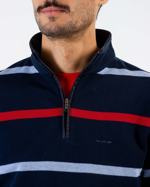 Sweat rayé bicolore manches longues en coton bleu Sweat rayé bicolore manches longues en coton bleu