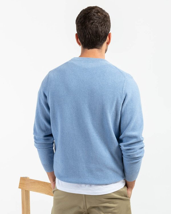 Pull uni Noah col rond en coton issu de l'agriculture biologique bleu Pull uni Noah col rond en coton issu de l'agriculture biologique bleu