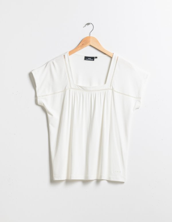 T-shirt uni manches courtes encolure carré blanc