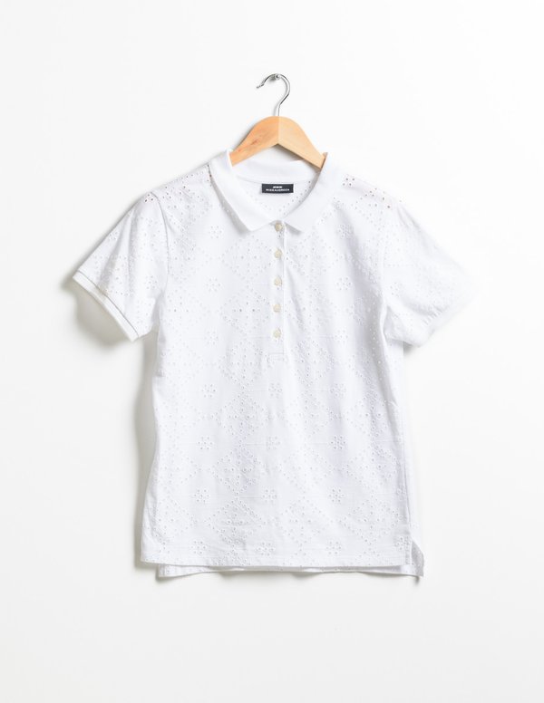 Polo manches courtes broderie anglaise losanges blanc