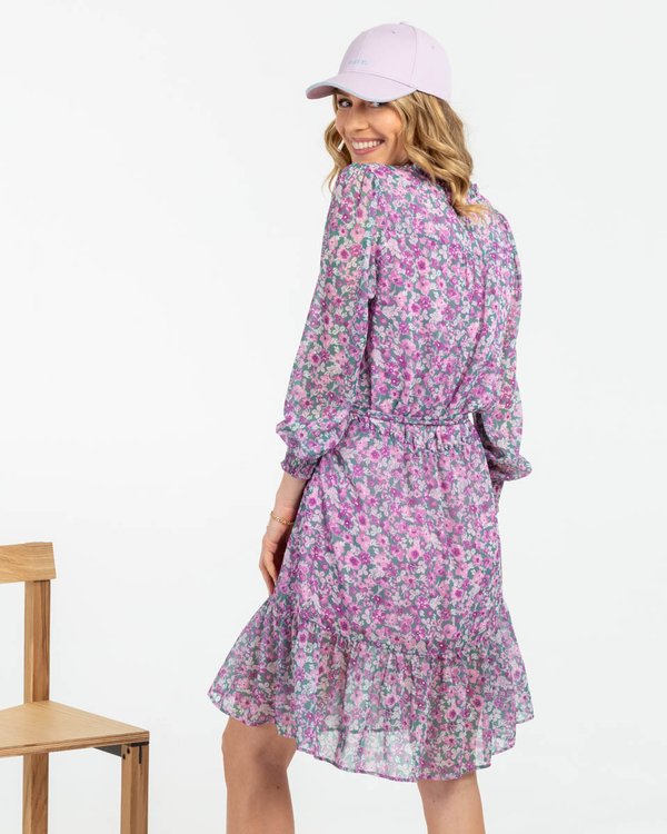 Robe imprimée col V à fleurs manches longues vert