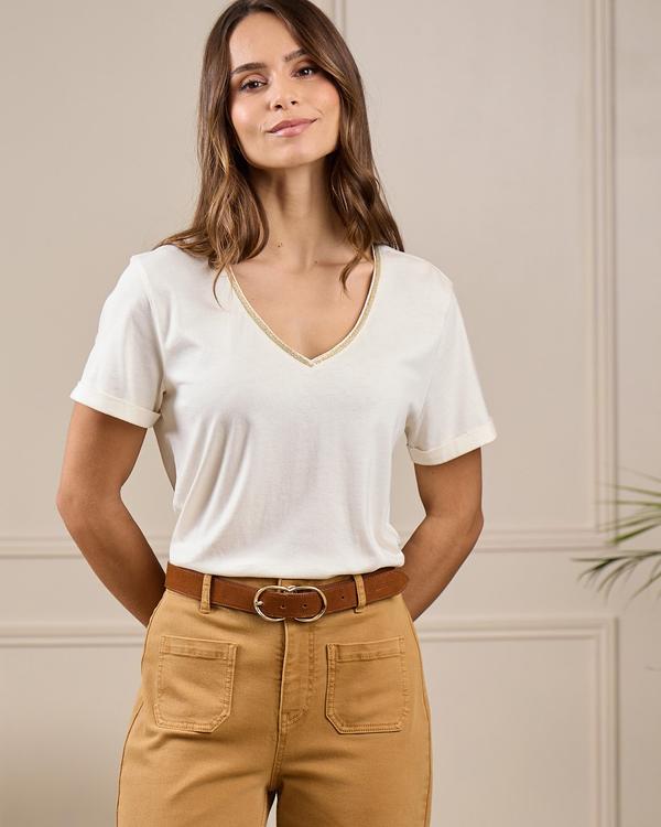 T-shirt col V blanc