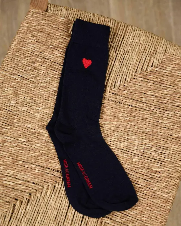 Chaussettes broderie cœur bleu