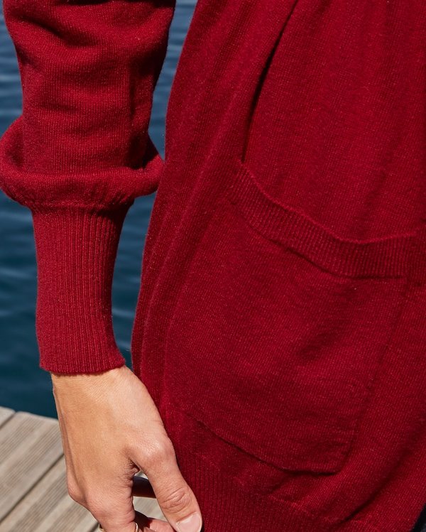 Cardigan ouvert long uni à manches longues Mérinos et coton rouge Cardigan ouvert long uni à manches longues Mérinos et coton rouge