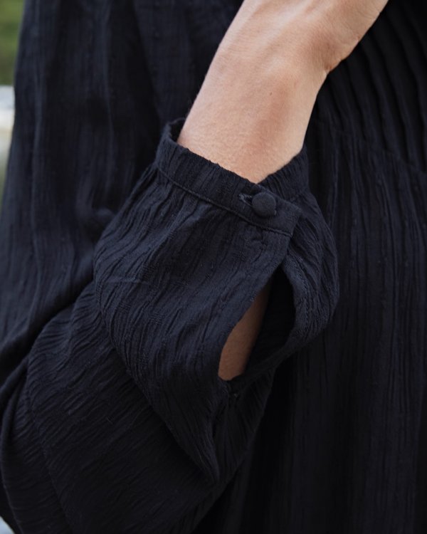 Chemisier à empiècement plissé en viscose jacquard noir