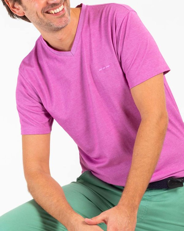 T shirt col V uni regular fit violet I Mise au Green