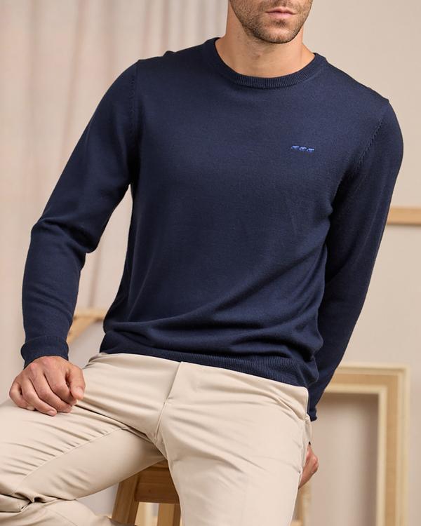 Pull col rond bleu