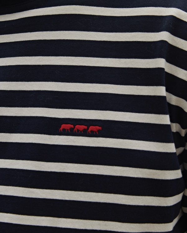 T-shirt manches longues esprit marinière broderie trois vaches bleu T-shirt manches longues esprit marinière broderie trois vaches bleu