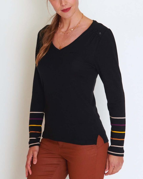 T-shirt manches longues col V épaules boutonnées noir T-shirt manches longues col V épaules boutonnées noir