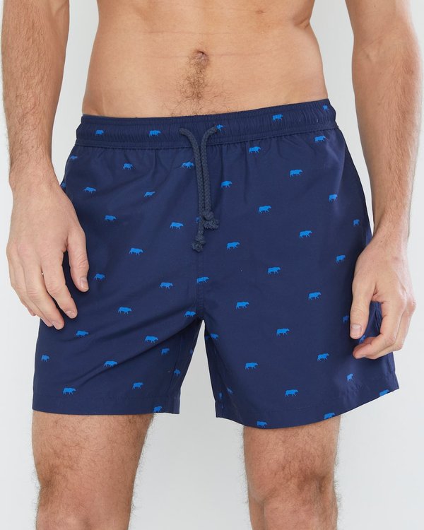 Short de bain imprimé petites vaches bleu