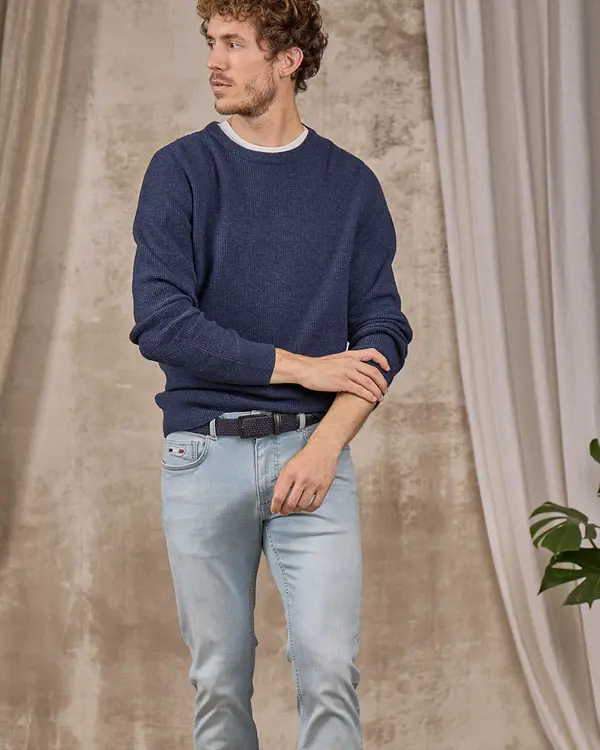Pull point grain de riz bleu
