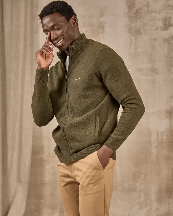 Cardigan zippé col montant vert Cardigan zippé col montant vert