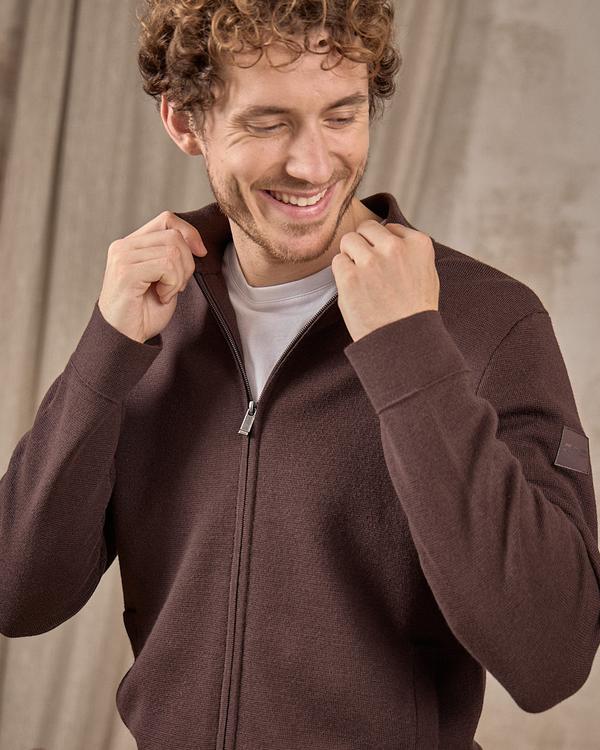 Cardigan zippé col montant beige