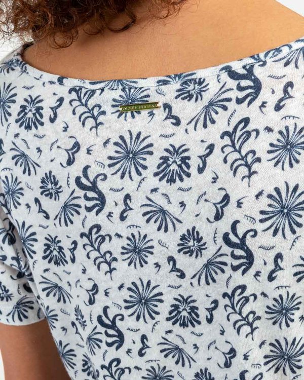 T-shirt imprimé fantaisie col V à manches courtes bleu
