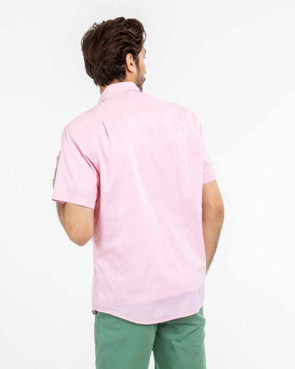 Chemise oxford à manches courtes unie en coton rose