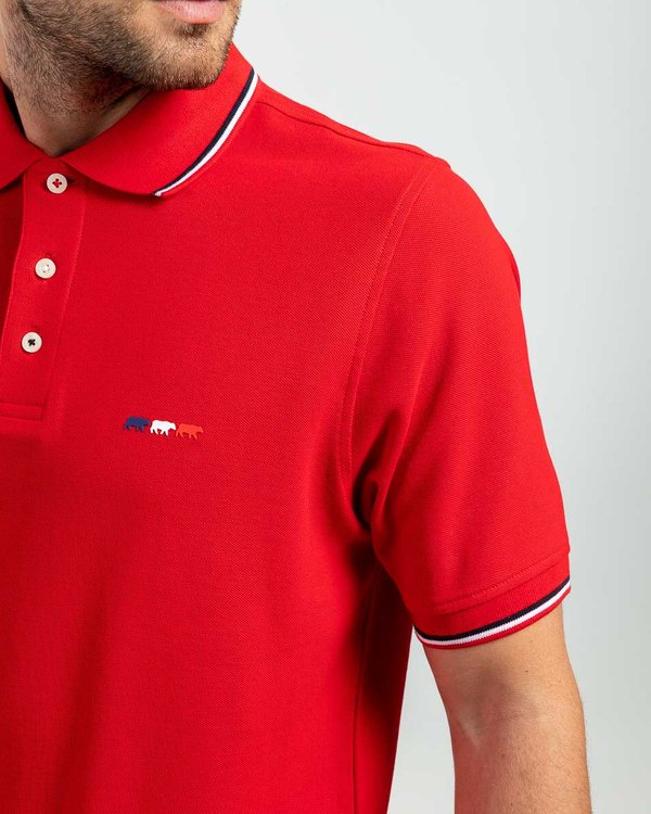 Polo manches courtes détails tricolores en coton rouge Polo manches courtes détails tricolores en coton rouge