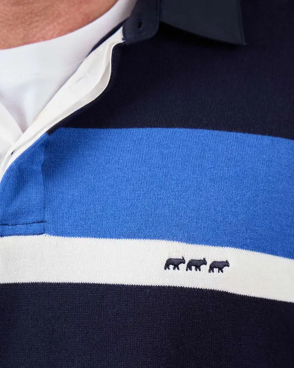 Pull rugby rayé bleu