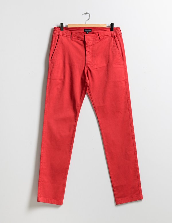 Pantalon chino Lucas uni taille élastique en coton rouge Pantalon chino Lucas uni taille élastique en coton rouge