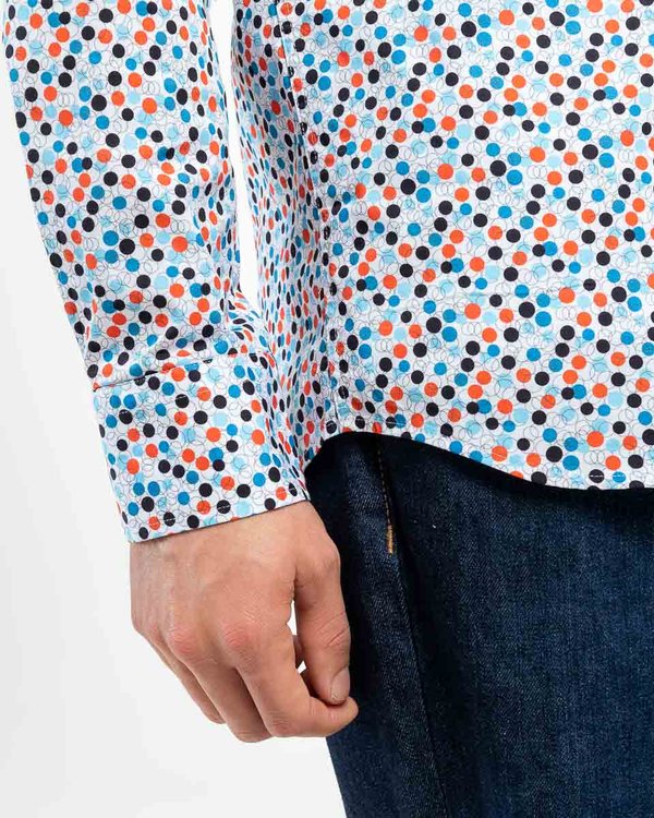 Chemise modern fit à pois manches longues en coton blanc Chemise modern fit à pois manches longues en coton blanc