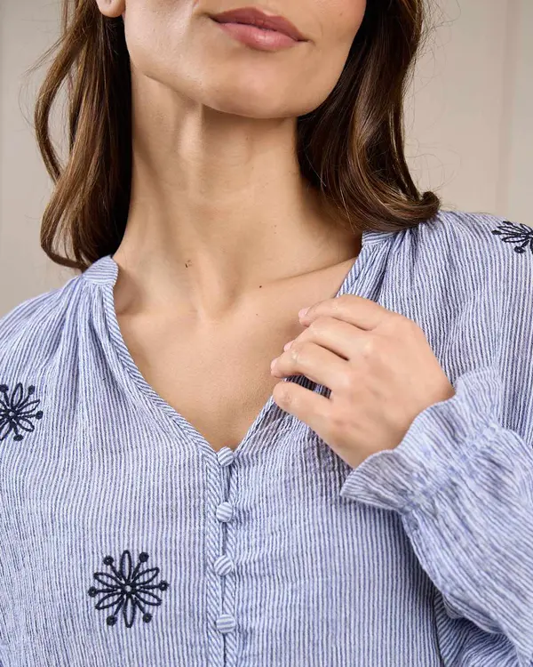 Chemise seersucker Gretel bleu