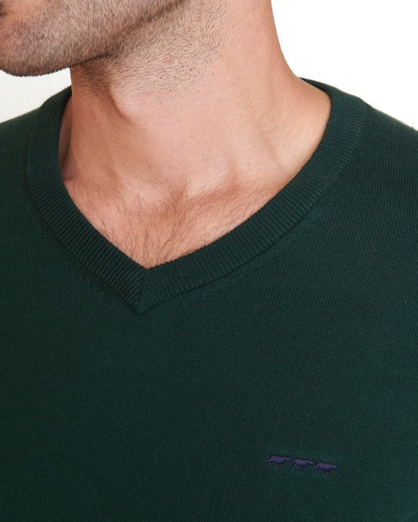 Pull Gabin regular manches longues uni col V coton cachemire vert Pull Gabin regular manches longues uni col V coton cachemire vert
