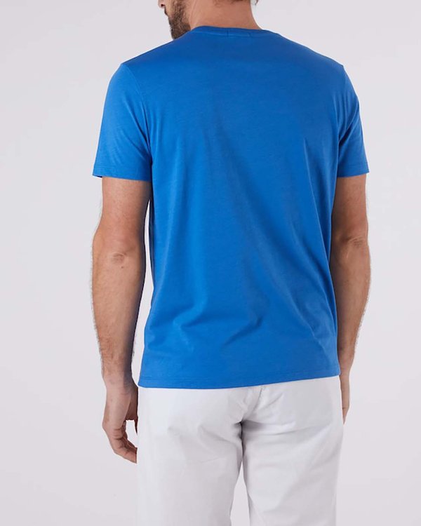 T-shirt cintré manches courtes bandeau poitrine bleu