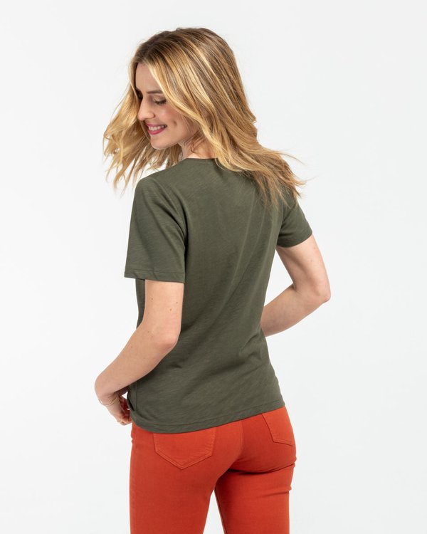 T-shirt manches courtes cœur broderie en coton vert T-shirt manches courtes cœur broderie en coton vert