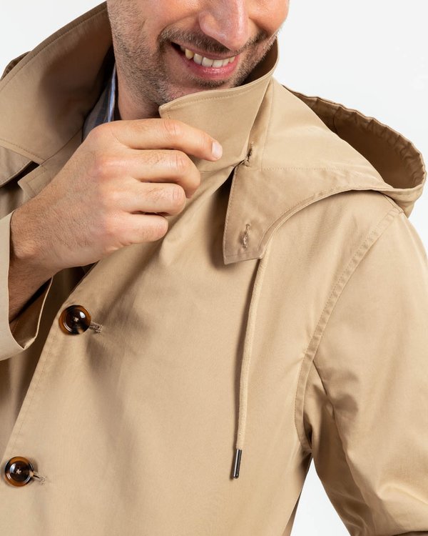 Parka à capuche unie mi-longue beige Parka à capuche unie mi-longue beige