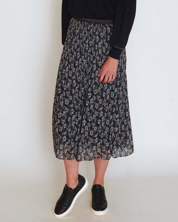 Jupe longueur midi en voile imprimé floral noir Jupe longueur midi en voile imprimé floral noir