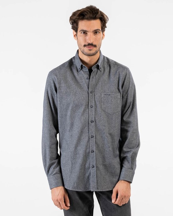 Chemise unie à manches longues 100% coton bleu Chemise unie à manches longues 100% coton bleu