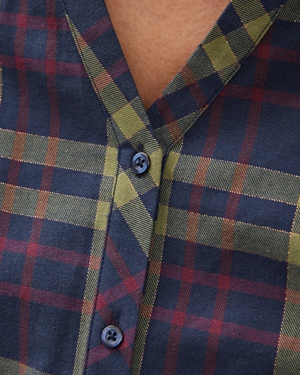 Chemisier à carreaux tartan manches longues coton rouge