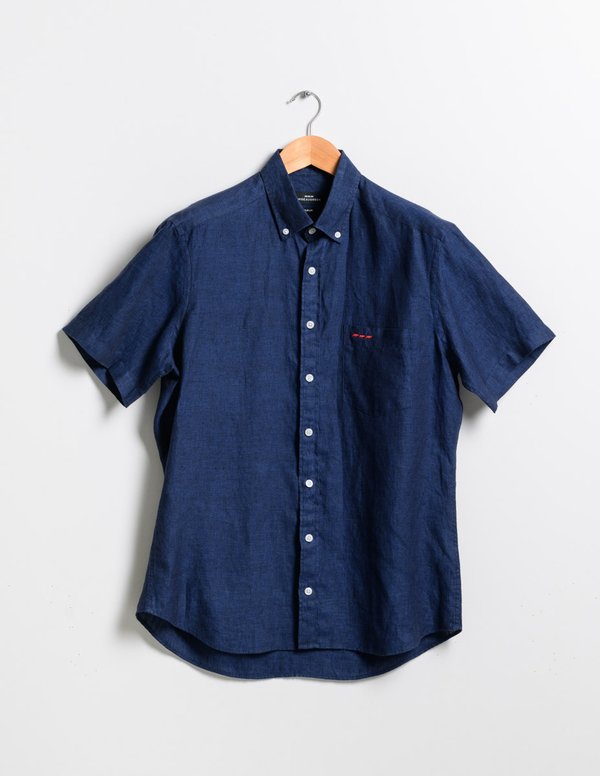 Chemise en lin regular fit unie à manches courtes bleu Chemise en lin regular fit unie à manches courtes bleu
