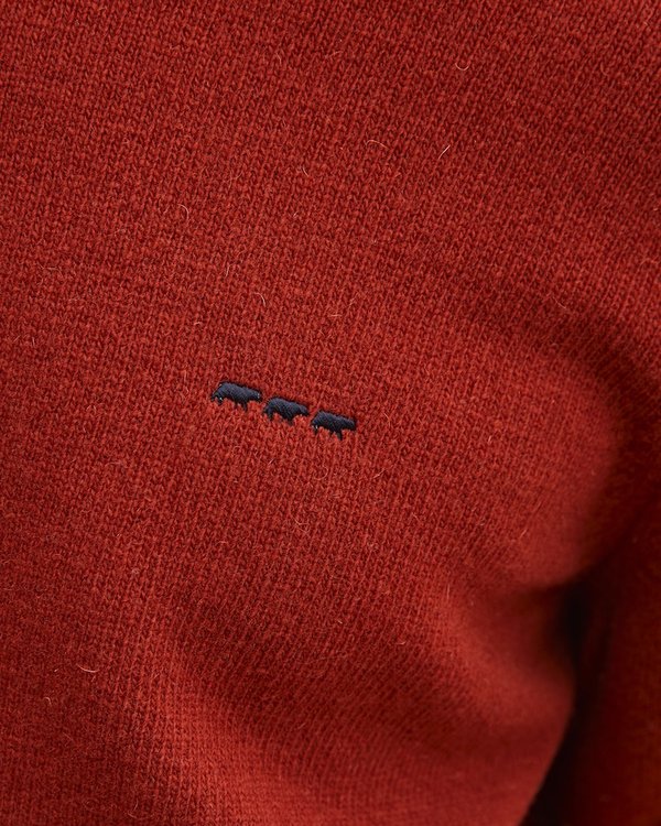 Pull Théo col rond bord côte uni broderie trois vaches marron Pull Théo col rond bord côte uni broderie trois vaches marron
