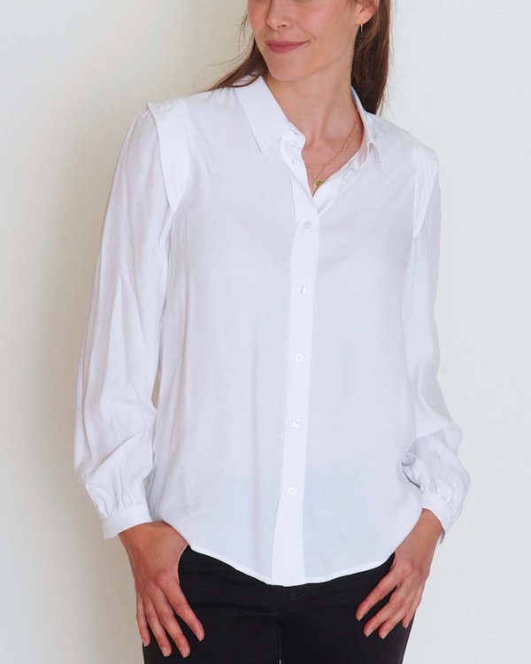 Chemisier classique uni à manches longues en viscose blanc Chemisier classique uni à manches longues en viscose blanc