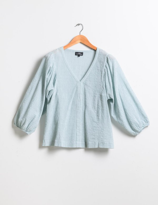 Blouse manches 3/4 seersucker en coton vert