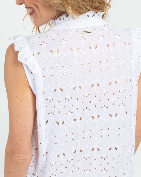 Top sans manches broderie anglaise en coton blanc Top sans manches broderie anglaise en coton blanc