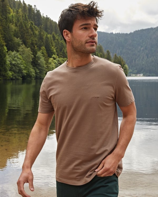 T-shirt modern fit Ethan uni manches courtes col rond coton beige