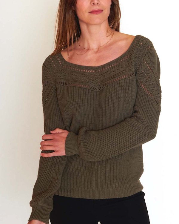 Pull manches longues bouffantes coton issu de l'agriculture biologique vert Pull manches longues bouffantes coton issu de l'agriculture biologique vert