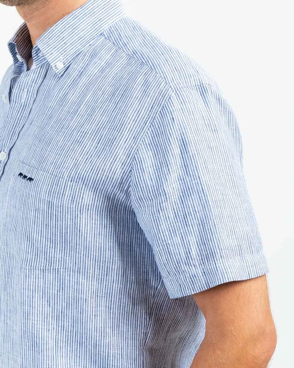 Chemise regular fit rayures verticales en lin bleu