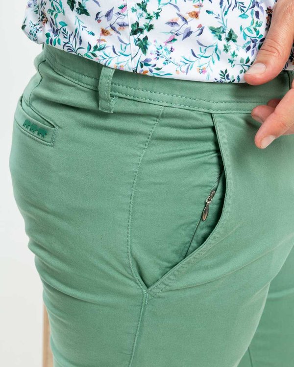 Pantalon chino Lucas uni taille élastique en coton vert Pantalon chino Lucas uni taille élastique en coton vert
