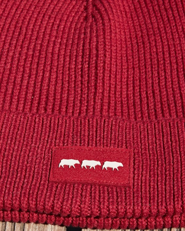 Bonnet uni en maille patch trois vaches coton cachemire rouge