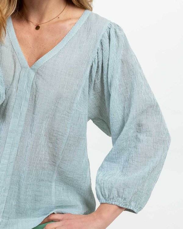 Blouse manches 3/4 seersucker en coton vert