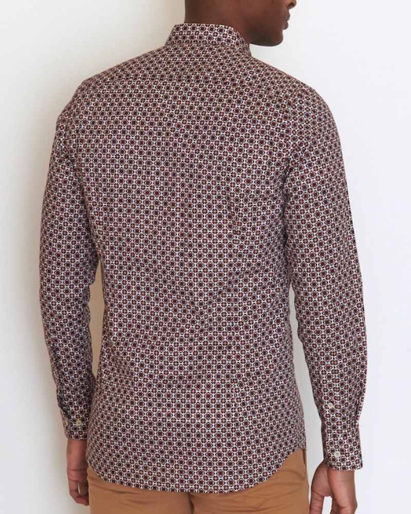 Chemise manches longues fantaisie imprimé petits ronds rouge Chemise manches longues fantaisie imprimé petits ronds rouge