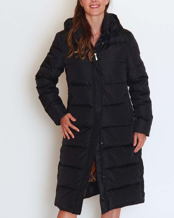 Doudoune longue zippée unie à capuche noir Doudoune longue zippée unie à capuche noir