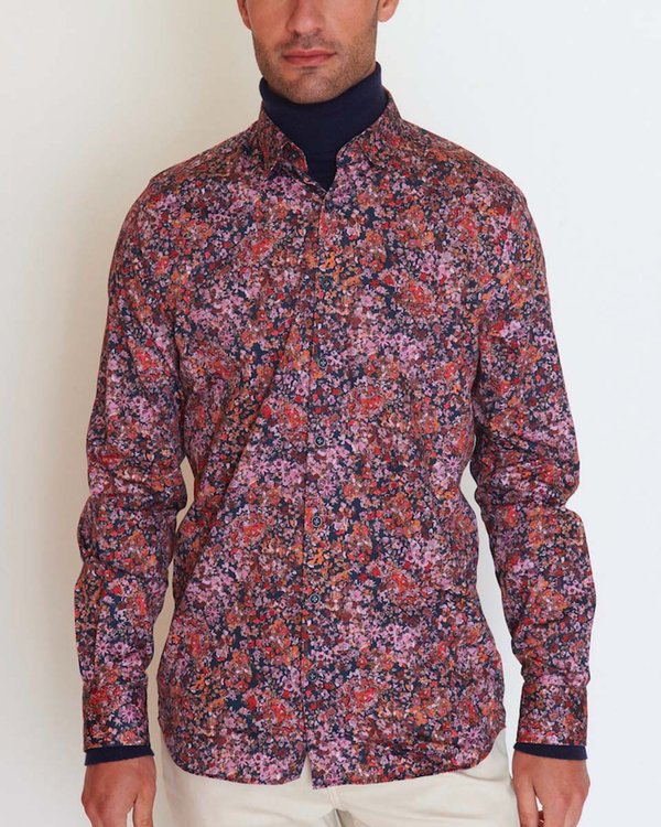 Chemise manches longues imprimée fantaisie modern fit en coton bleu Chemise manches longues imprimée fantaisie modern fit en coton bleu