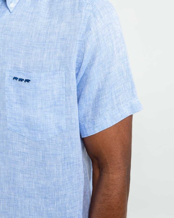 Chemise en lin regular fit unie à manches courtes bleu Chemise en lin regular fit unie à manches courtes bleu