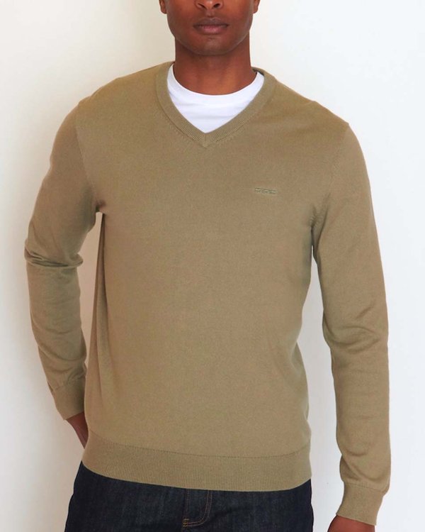 Pull Gabin regular manches longues uni col V coton cachemire vert Pull Gabin regular manches longues uni col V coton cachemire vert