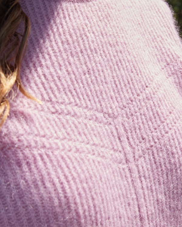 Pull col rond uni maille ajourée laine mohair rose Pull col rond uni maille ajourée laine mohair rose