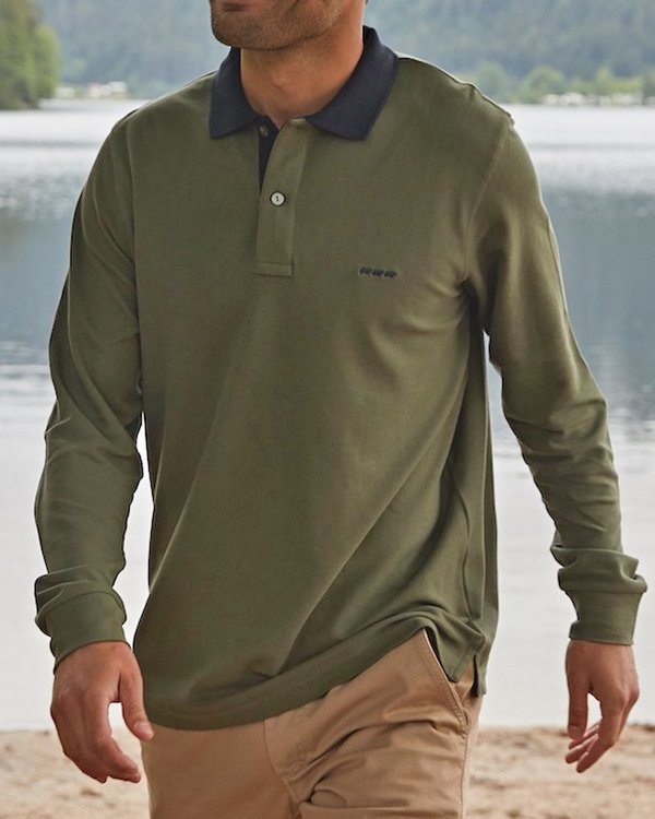 Polo bicolore à manches longues regular fit en coton vert Polo bicolore à manches longues regular fit en coton vert